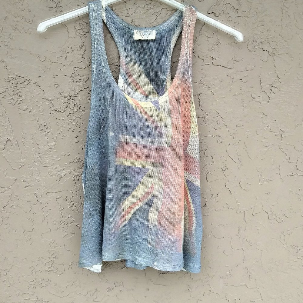 CRYSTAL K BRITISH FLAG TANK TOP RAZOR BACK VINTAGE